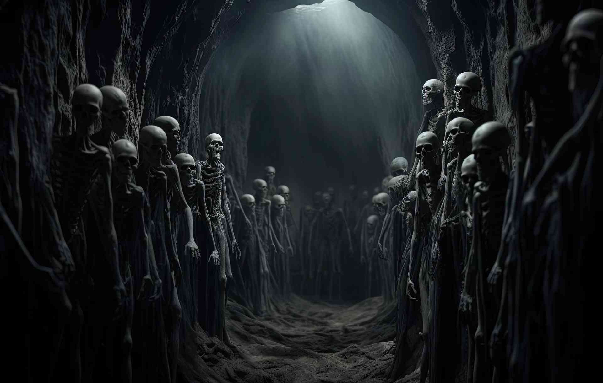 Dark tunnel background with skulls for navigation